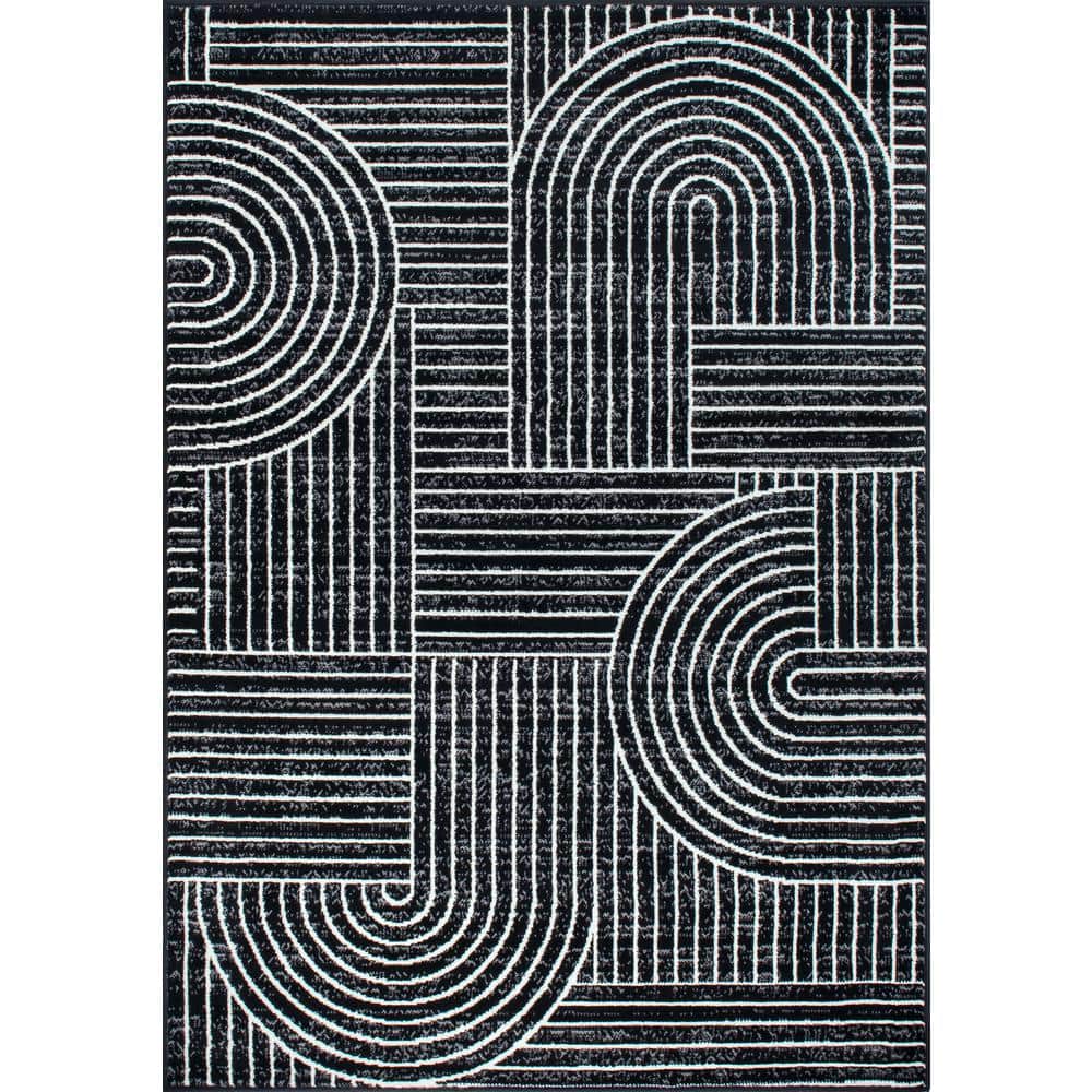 World Rug Gallery Milan Black 5 ft. x 7 ft. Contemporary Stripe Arch ...
