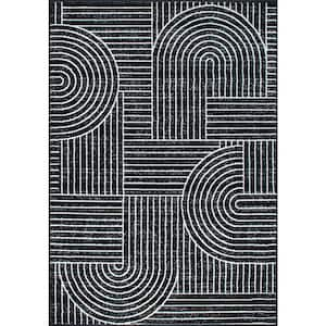 Milan Black 7 ft. 10 in. x 10 ft. Contemporary Stripe Arch Design Area Rug