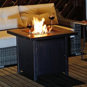 30 in. 50,000 BTU Propane Gas Fire Pit Table, Square Gas Firepits with Fire Glass for Outside