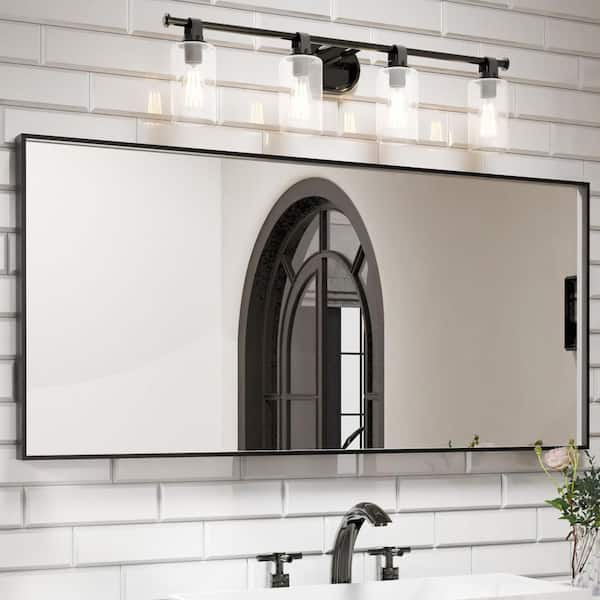 60 in. W x 28 in. H Rectangular Aluminum Framed Wall Bathroom Vanity Mirror in Black