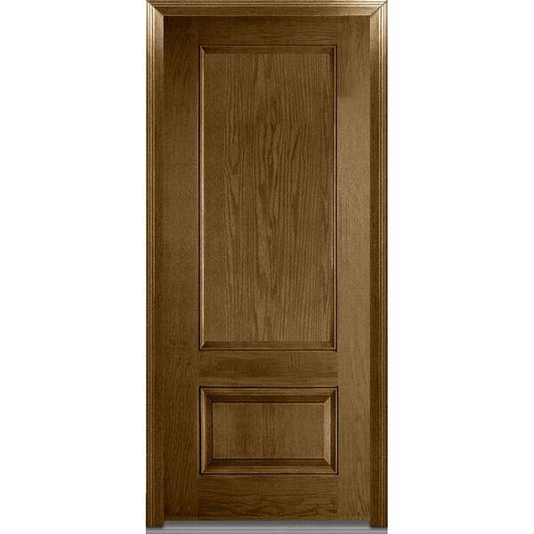 MMI Door 36 in. x 80 in. Severe Weather Right-Hand Outswing 2-Panel Stained Fiberglass Oak Prehung Front Door