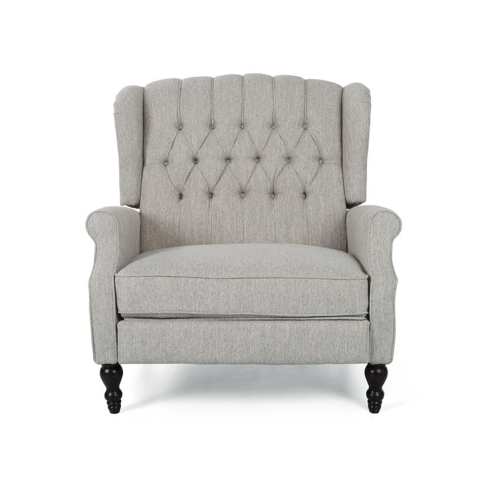 Light Gray Tufted Fabric Push Back Recliner with Wood Legs