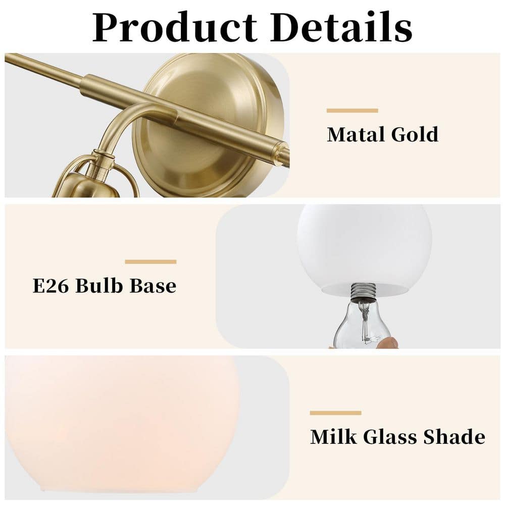 Aparicio 24" Modern Gold 3-Light Vanity with Frosted Glass Shades