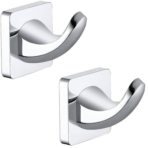  2-Pack Wall Mounted J-Hook Robe/Towel Hook in Stainless Steel Mirror Polished Chrome