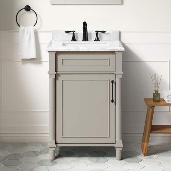 Aberdeen 24 in. Single Sink Greige Bath Vanity with Carrara Marble Top (Assembled)