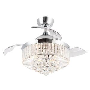 Broxburne 36 in. Modern Chrome Retractable 3-Blade Crystal Ceiling Fan with Light Kit and Remote Control