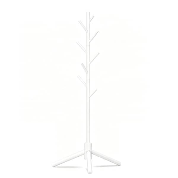 Wood Freestanding Coat Stand with 8 Hooks, Adjustable Height for Entryway & Bedroom-White