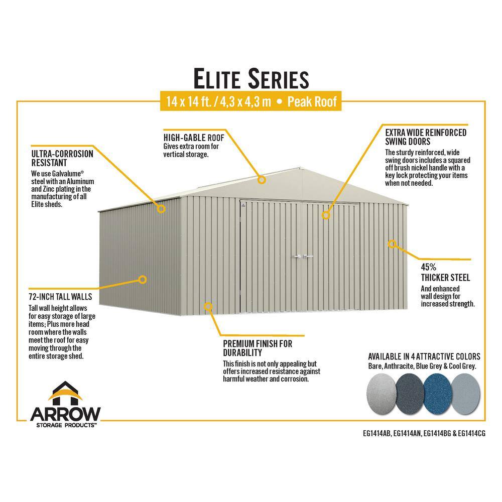 Elite 14 ft. Blue Steel Storage Shed with Swing Doors