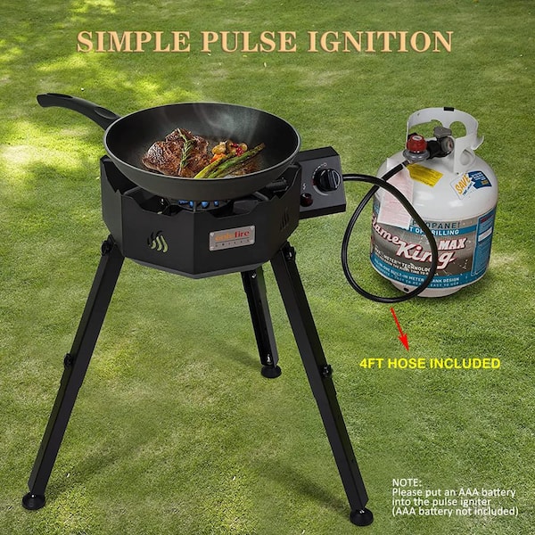 onlyfire 65,000 BTU Portable Propane Gas Grill Outdoor Cooker Black Wok  Burner with 4ft hose and regulator for Camping, BBQ TOP2112-GS301BKB