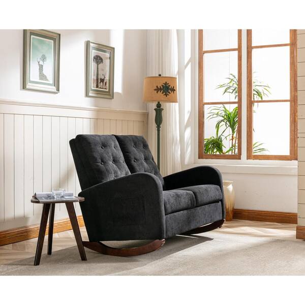 GOJANE Black Upholstery Living Room Comfortable Rocking Loveseat 