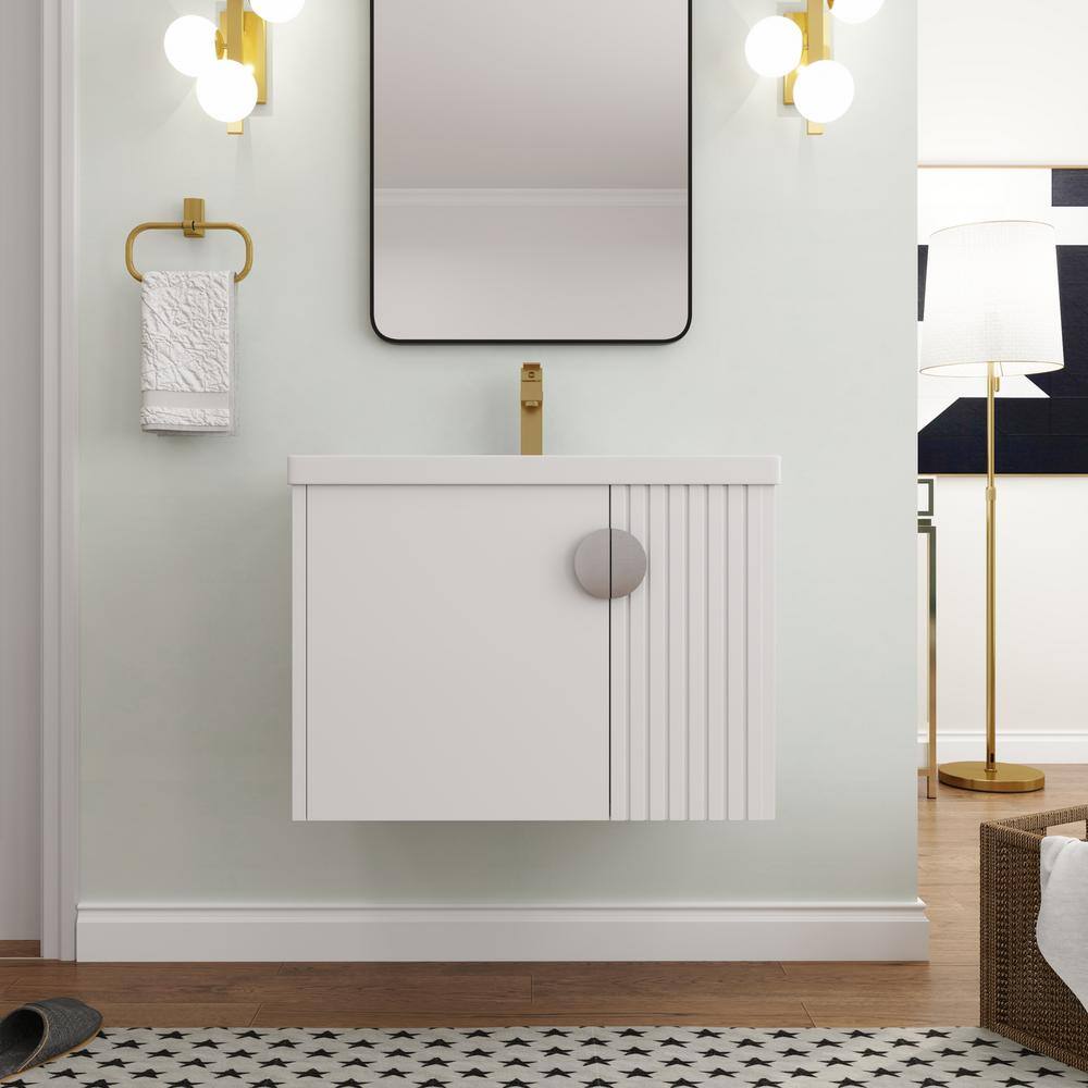 Modern 28 in. W. x 18.5 in. D x 20.7 in. H Single Sink Floating Bath Vanity in White with White Ceramic Top price history on PriceWatchPro