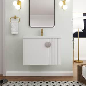 Modern 28 in. W. x 18.5 in. D x 20.7 in. H Single Sink Floating Bath Vanity in White with White Ceramic Top
