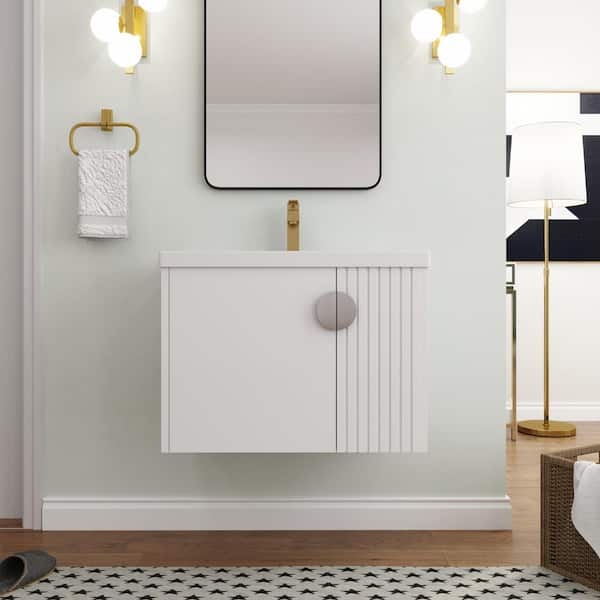 UPIKER Modern 28 in. W. x 18.5 in. D x 20.7 in. H Single Sink Floating Bath Vanity in White with White Ceramic Top