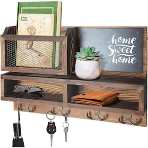 15.7 in. W x 3.3 in. D Decorative Wall Shelf,Brown Mail Organizer Wall Mount with Key Hooks