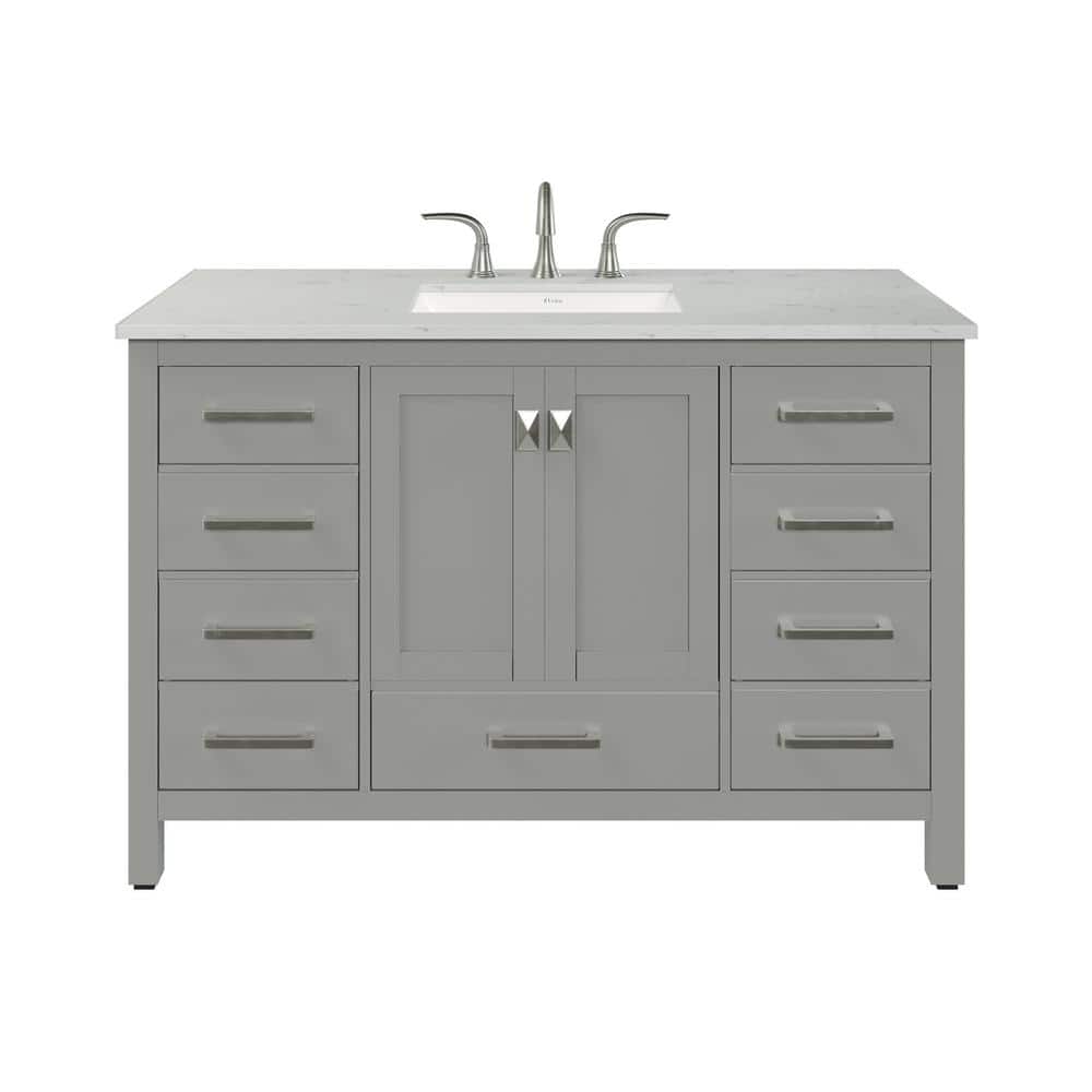 Aberdeen 54" Gray Solid Wood Bathroom Vanity with White Quartz Top
