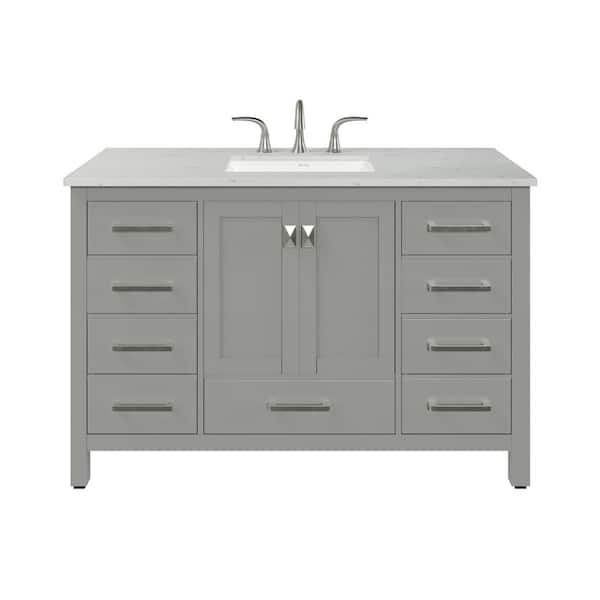 Aberdeen 54 in. Single Sink Gray Bath Vanity with White Carrara Quartz Top (Assembled)