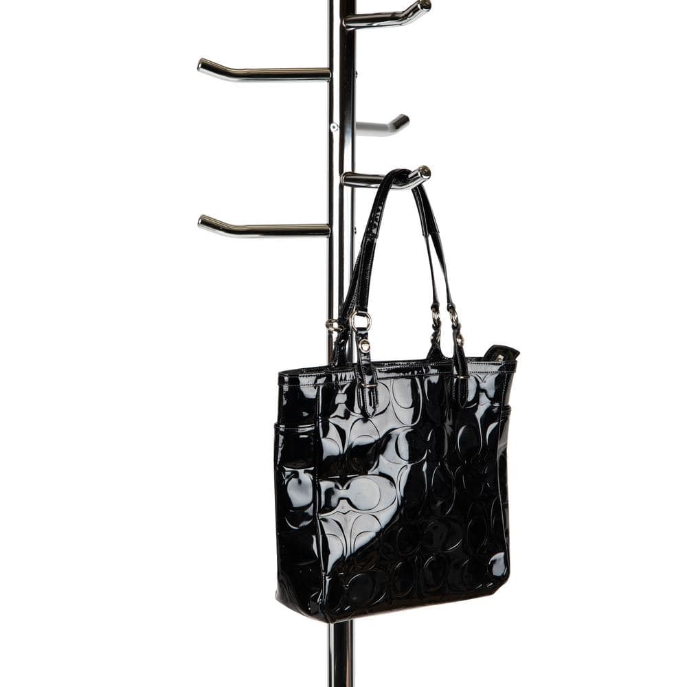 Silver Heavy-Duty Metal Freestanding Coat Rack with 6 Hooks