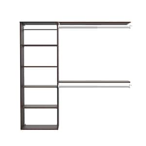 Style+ 55.12 in. W - 121.12 in. W Chocolate Hanging Wood Closet System Kit with Top Shelves