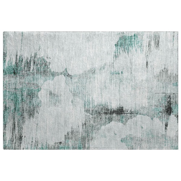 Dream Shag Premium Machine Washable Abstract ADS710 Teal 3 ft. x 4 ft. Area Rug