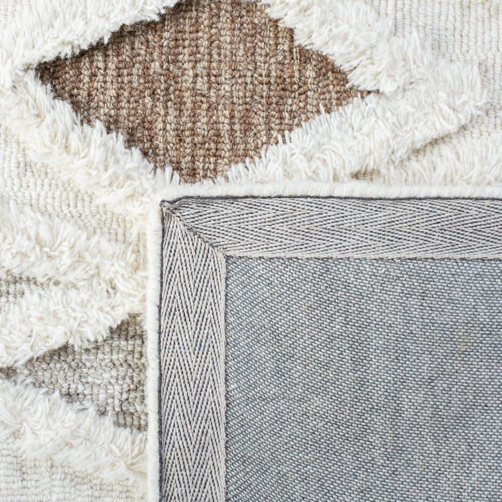 Ivory and Brown Hand-Tufted Wool Moroccan Area Rug 5' x 8'