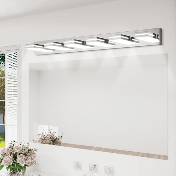 ANGELES HOME 47.2 in. 6-Lights Chrome LED Vanity Light Wall Sconce for Bathroom, Energy-Efficient, Easy to Install