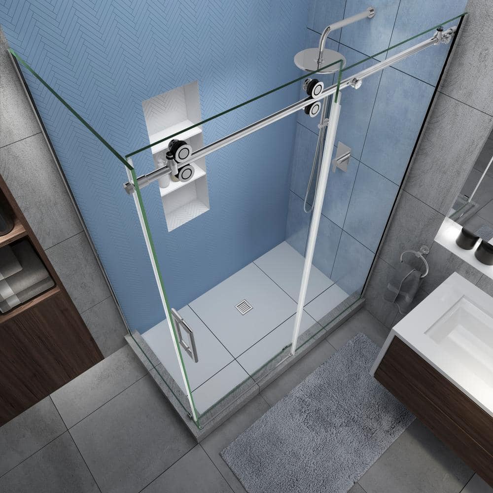 Langham XL 60" Clear Glass Frameless Sliding Shower Enclosure in Chrome