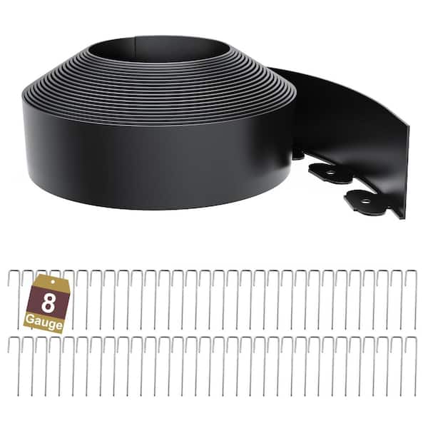 3 In x 50Ft Landscape Edging with 60 Pcs 8 Gauge Metal Spikes, Plastic Garden Border for Flower Bed, Tree Ring, Pathway