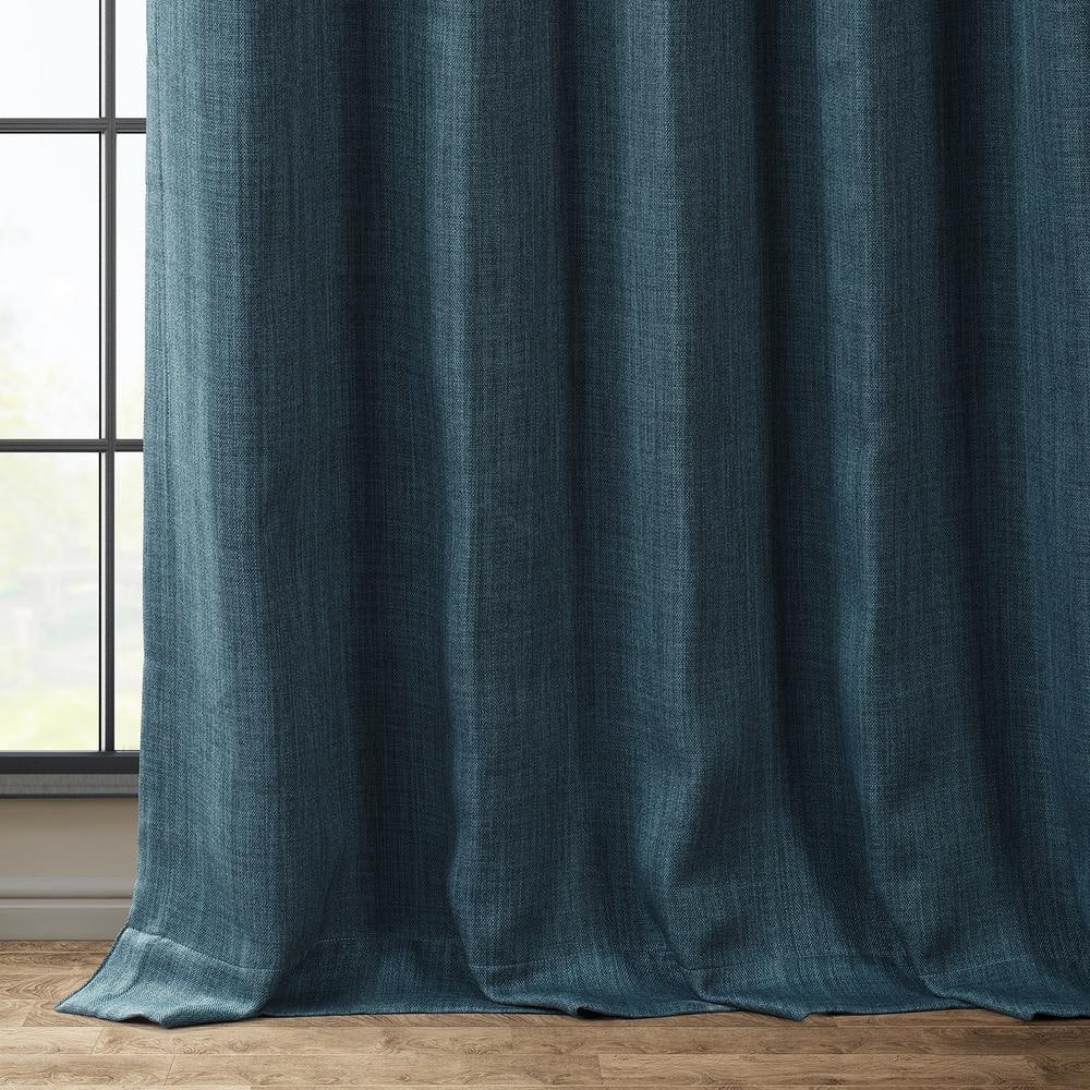 Story Blue Faux Linen Room Darkening Curtains 84 Inches