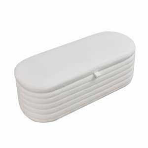 Ottoman White Teddy Upholstered Fabric Oval Storage Bench End of Bed Stool with Safety Hinge (45.5"W x 18.5"D x 16"H)