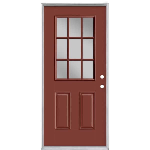 Masonite 36 in. x 80 in. 9 Lite Red Bluff Left Hand Inswing Painted Smooth Fiberglass Prehung Front Door with No Brickmold