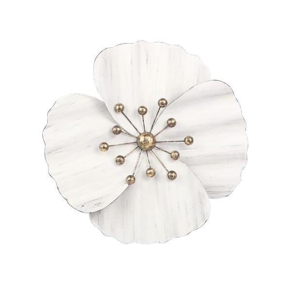 Liv & Skye 16 in. x 2 in. White Metal Casual Home Wall Flower