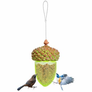 Metal Acorn Wild Bird Feeder Outdoor Hanging Food Dispenser for Garden Yard-Brown