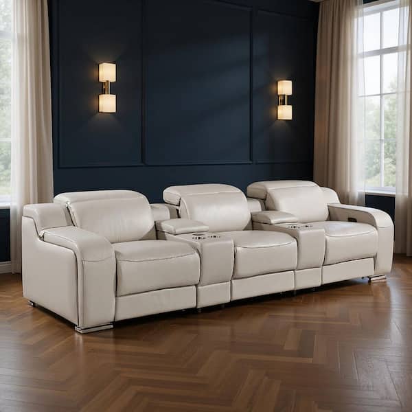 129.00 in. Straight Arm Leather Curved Sofa Gray