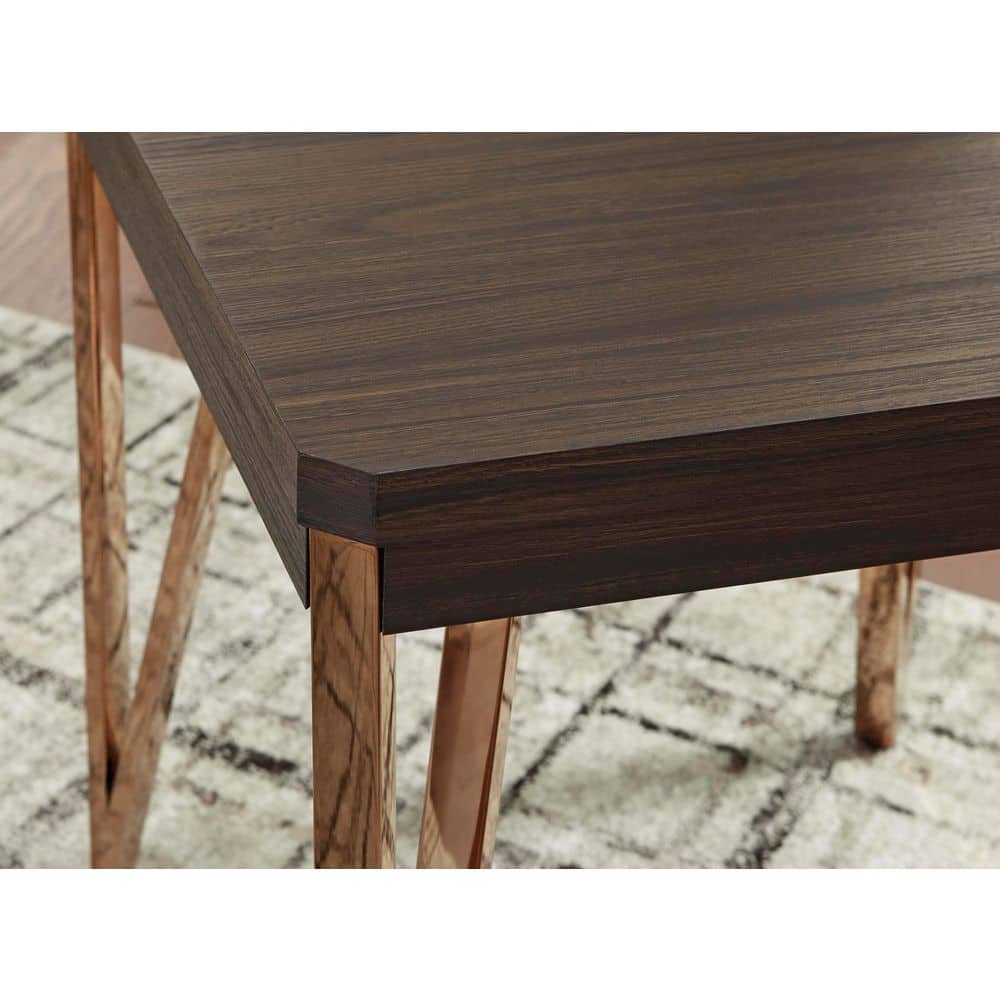 Dark Brown and Gold Rectangular Coffee and End Table Set