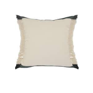 Juniper Green/White Striped Fringed Soft Poly-Fill 20 in. x 20 in. Lumbar Throw Pillow