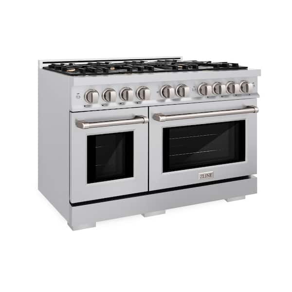 Select 48 in. 8-Burner Dual Fuel Range with Double Oven and Brass Burners in Stainless Steel