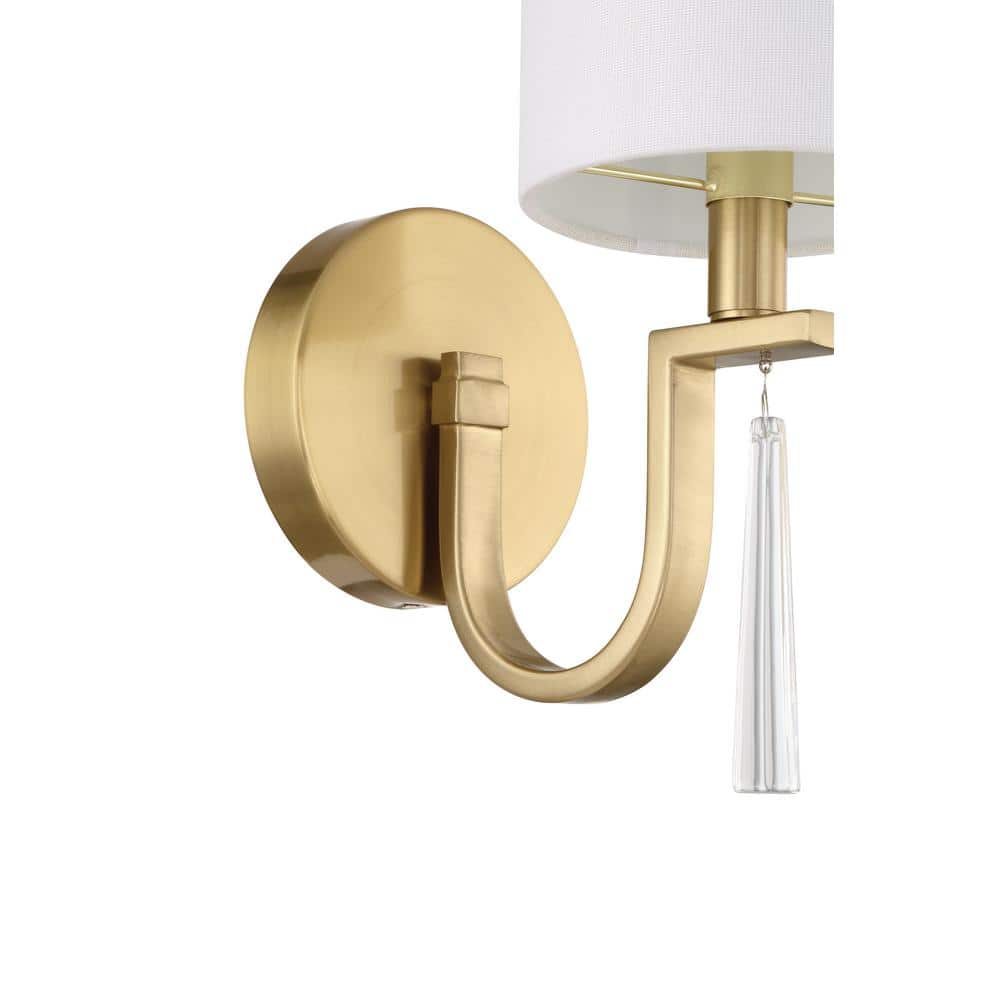 Satin Brass Single Light Sconce with White Linen Shade