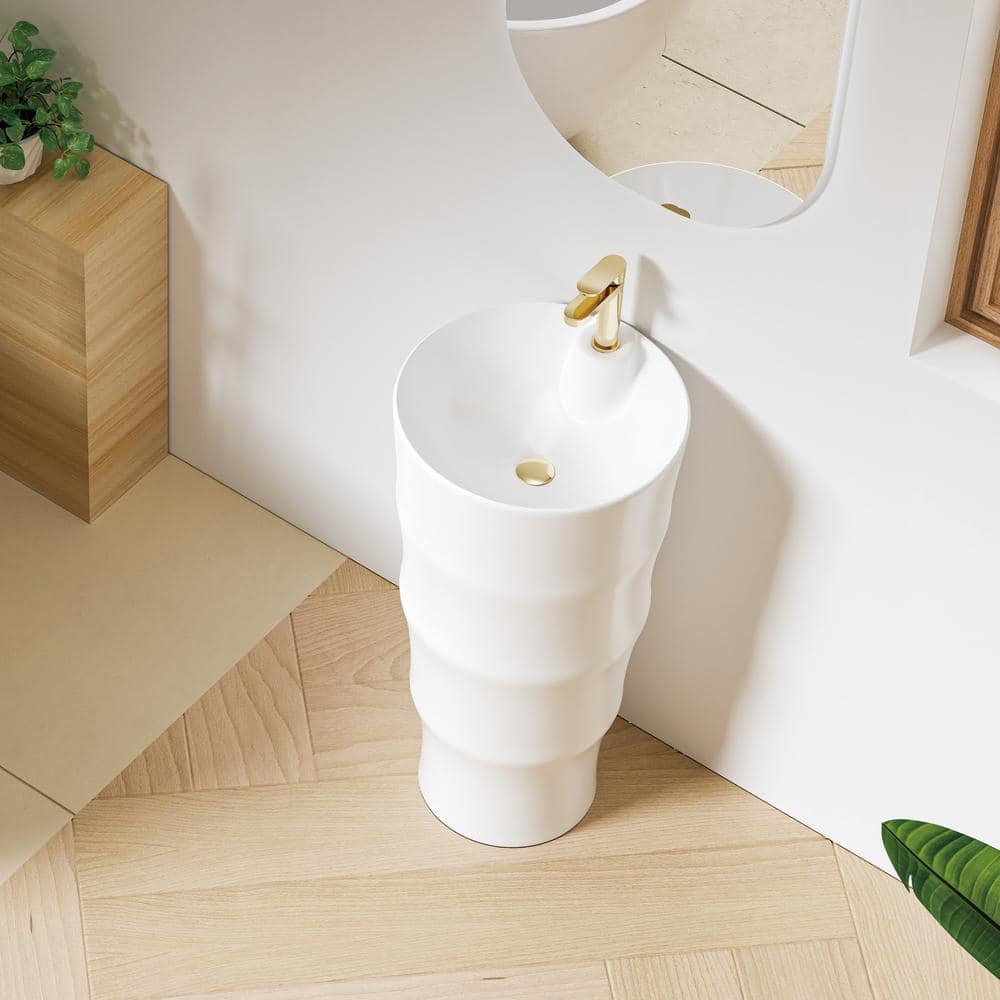 Brooklyn White Ceramic Round Freestanding Pedestal Sink