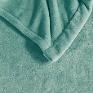 62 in. x 84 in. Heated Plush Aqua Twin Blanket