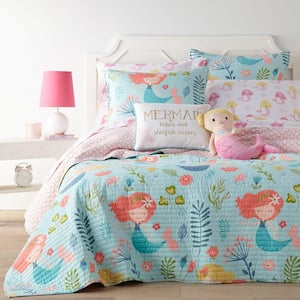 Andrina 3-Piece Blue Mermaid Cotton Front/Microfiber Back Full/Queen Quilt Set