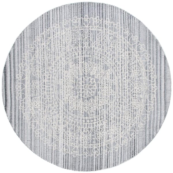 SAFAVIEH Ebony Gray/Ivory 6 ft. x 6 ft. Oriental Round Area Rug