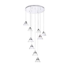 GEO 9-Light Chrome, Clear Cone Integrated LED Pendant Light with Clear Acrylic Shade