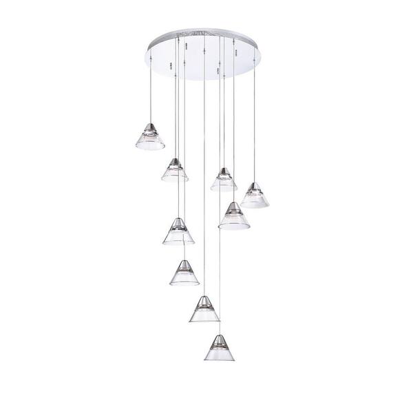 Kendal Lighting GEO 9-Light Chrome, Clear Cone Integrated LED Pendant Light with Clear Acrylic Shade