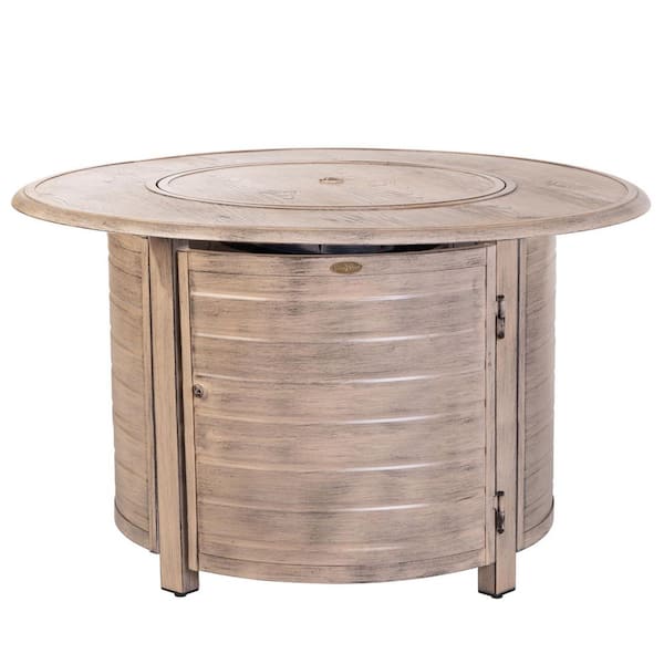 Fire Sense Thatcher 42 in. x 24 in. Round Aluminum Propane Fire Pit Table in Driftwood