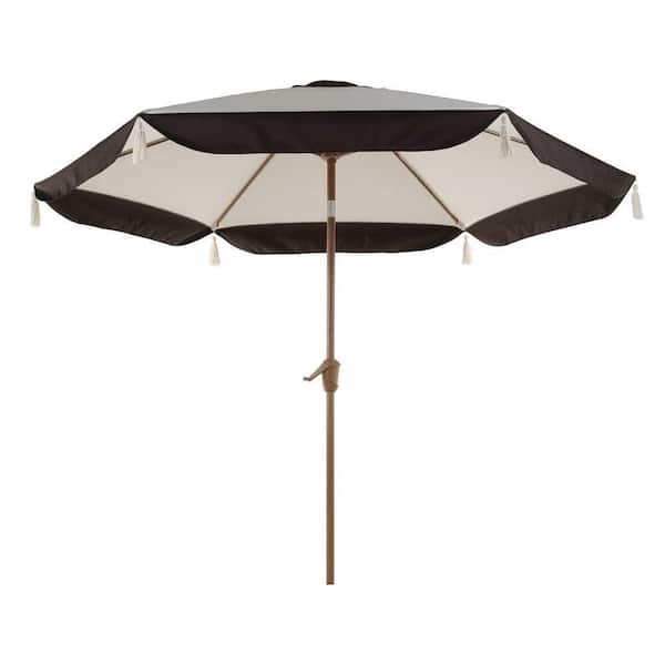 Outdoor Tassel 9 ft. Iron Cantilever Market Solar Tilt Half Patio Umbrella in Beige and Coffee