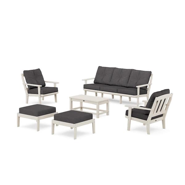 Trex Outdoor Furniture Cape Cod 6-Piece Plastic Lounge Sofa Set in Sand Castle/Ash Charcoal Cushions