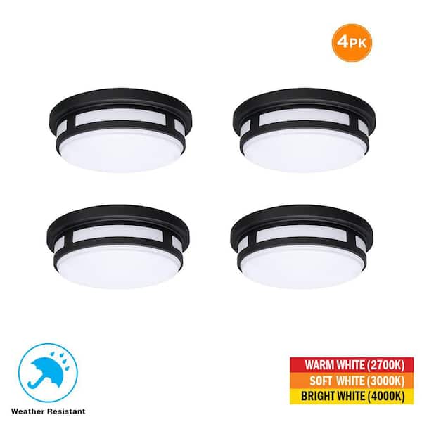 Hampton Bay 11 in. Round Black Integrated LED Indoor Outdoor Ceiling Light Flush Mount Adjustable CCT 830 Lumens Wet Rated (4-Pack)