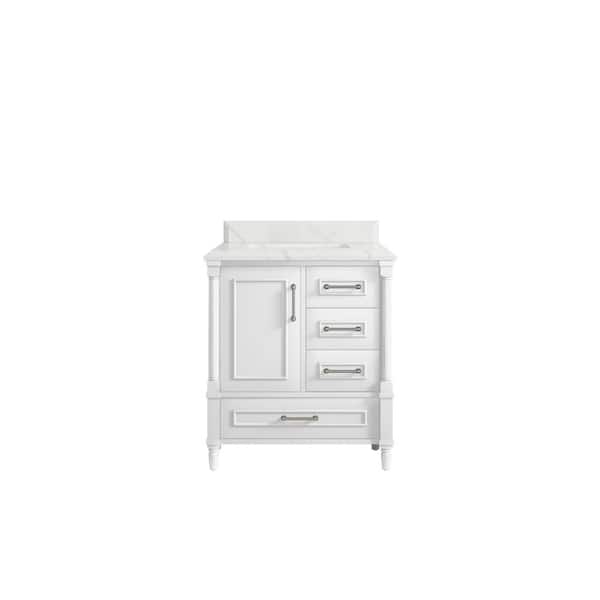Willow Collections Hudson 30 in. W x 22 in. D x 36 in. H Bath Vanity in White with Cove Edge Calacatta Quartz Top