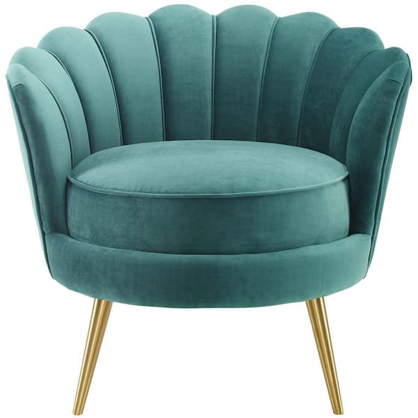 MODWAY Admire Teal Scalloped Edge Performance Velvet Accent Armchair