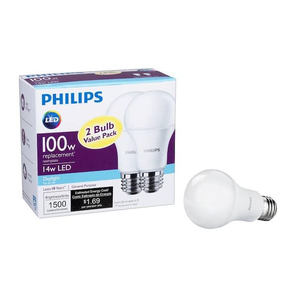 damper bakke rysten Philips 100-Watt Equivalent A19 Non-Dimmable Energy Saving LED Light Bulb  Daylight (5000K) (8-Pack) 462002 - The Home Depot